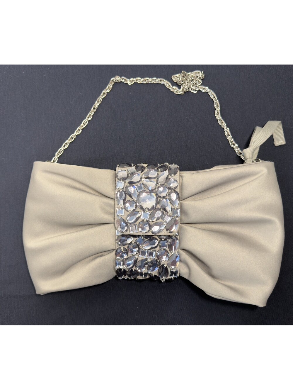 BANANA REPUBLIC Clutch Purse/ gray satin with silver rhinestones